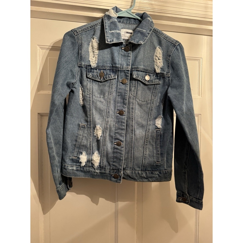 Womens Ci Sono Denim Collection Blue Jean Jacket Distressed Button Up Size S